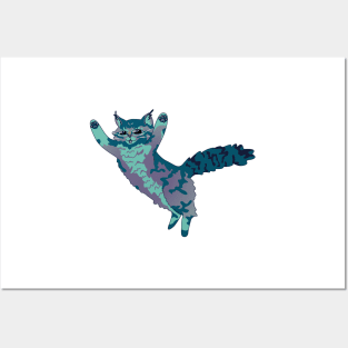 Purple Fluffy Jumping Cat Posters and Art
